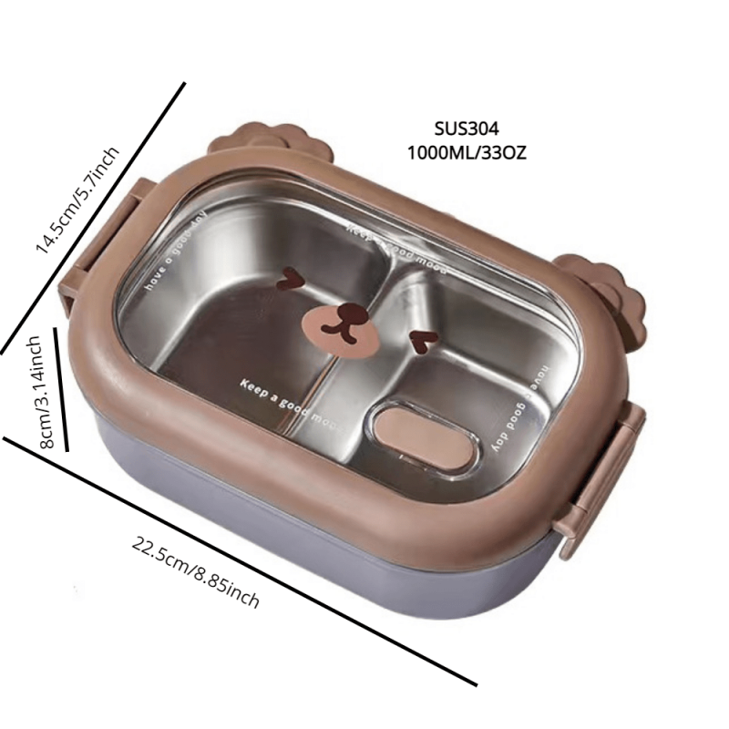 Bear Stainless Steel Lunch Box Divided Bento Box Keeps Food Fresh with Lid