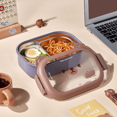 Bear Stainless Steel Lunch Box Divided Bento Box Keeps Food Fresh with Lid