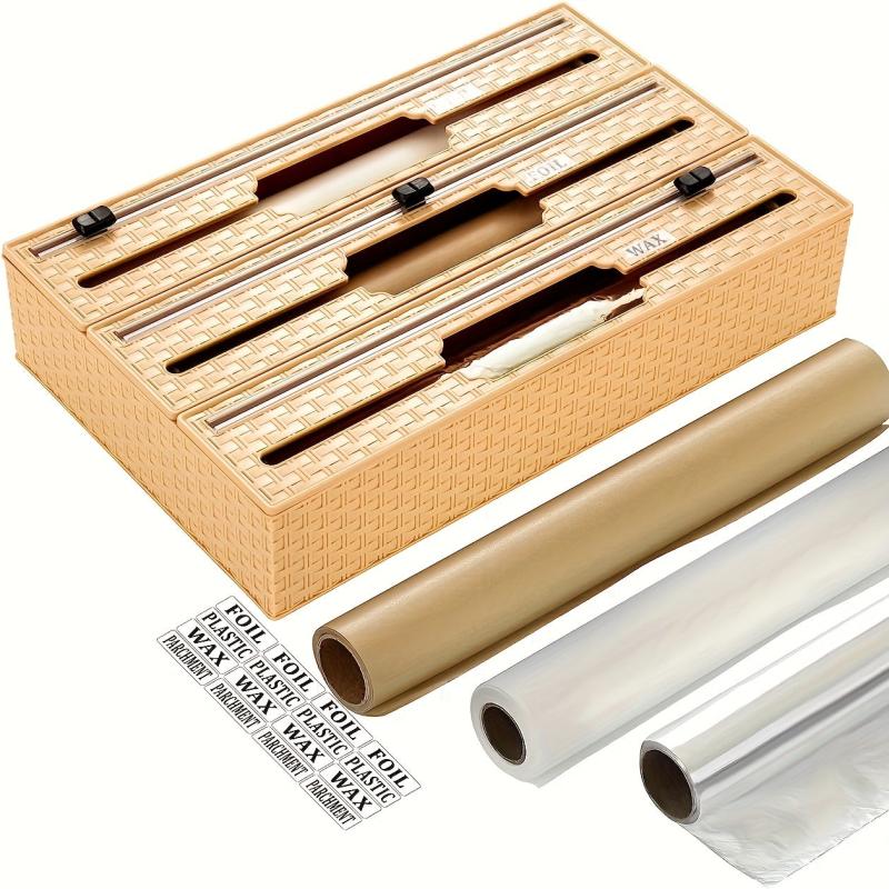 3-in-1 Wrap Cutter: Aluminum Foil, Plastic Wrap, Wax Paper Cutting Box