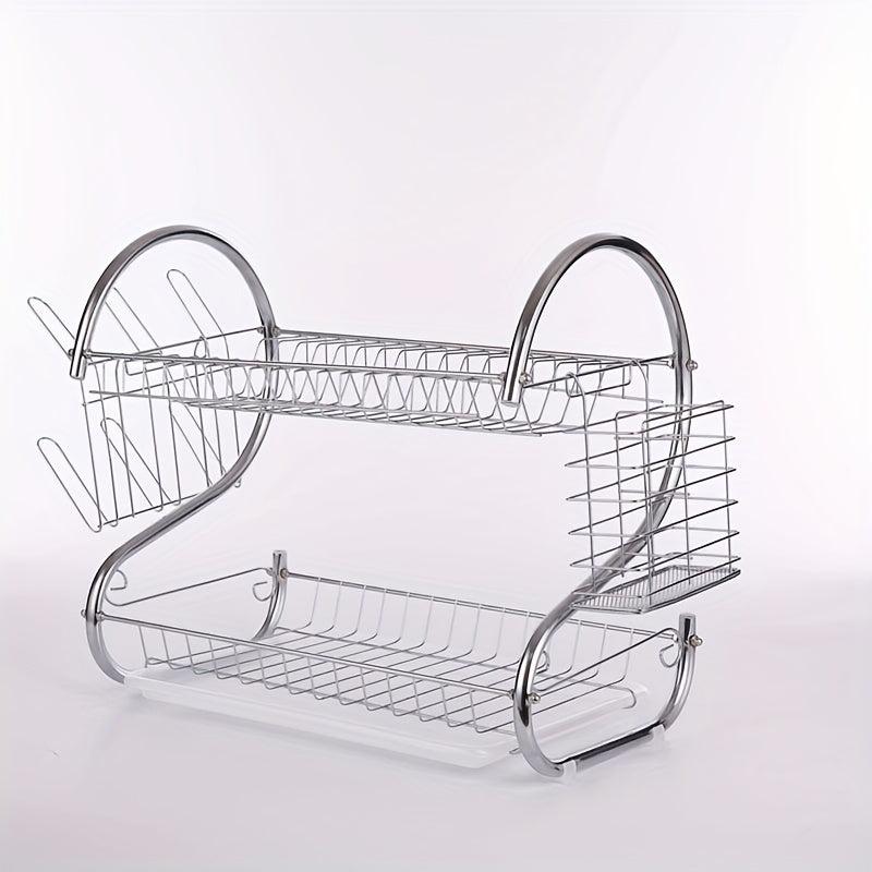 Large Capacity Double Layer Dish Rack with Water Filter Bowl Holder Cup Holder