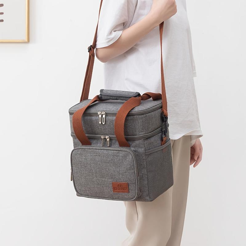 Double Deck Insulated Lunch Box Bag Leakproof Tote Hand Wash Waterproof
