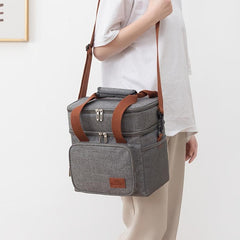 Double Deck Insulated Lunch Box Bag Leakproof Tote Hand Wash Waterproof