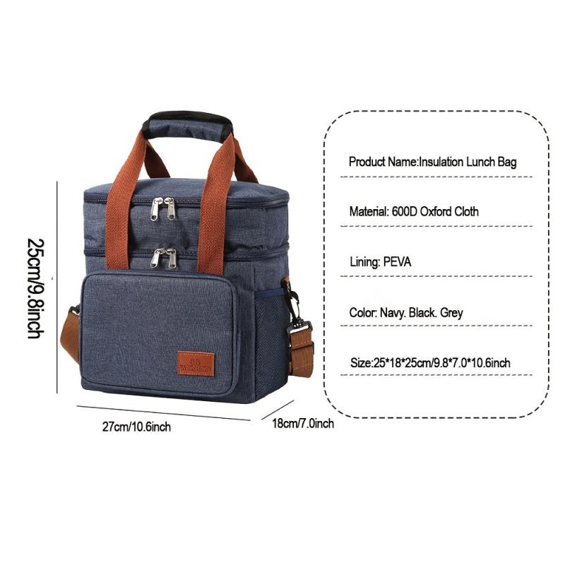 Double Deck Insulated Lunch Box Bag Leakproof Tote Hand Wash Waterproof