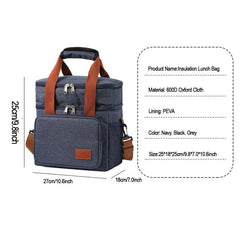 Double Deck Insulated Lunch Box Bag Leakproof Tote Hand Wash Waterproof