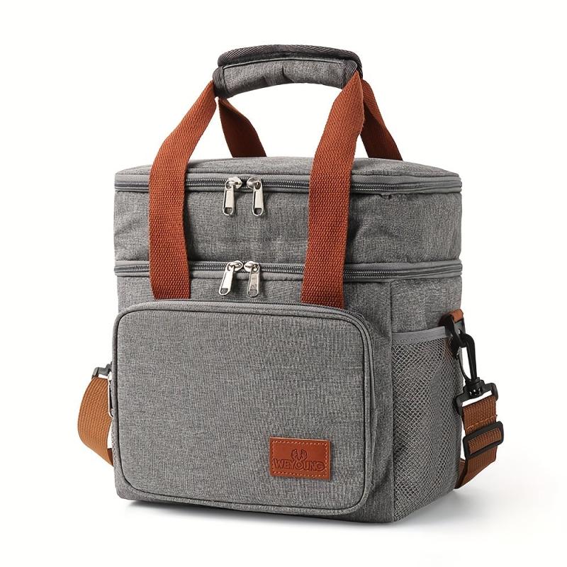 Double Deck Insulated Lunch Box Bag Leakproof Tote Hand Wash Waterproof