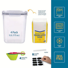 4pcs Airtight Flour & Sugar Containers 5.2L Candy Jars w/ Lids
