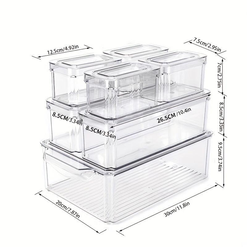 7-Piece Fridge Organizer Set Clear Plastic Produce Saver w/Lid