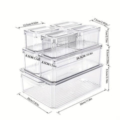 7-Piece Fridge Organizer Set Clear Plastic Produce Saver w/Lid