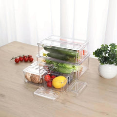 7-Piece Fridge Organizer Set Clear Plastic Produce Saver w/Lid