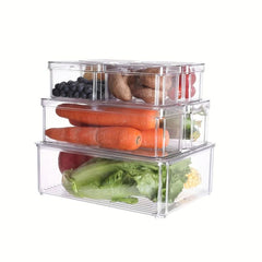 7-Piece Fridge Organizer Set Clear Plastic Produce Saver w/Lid
