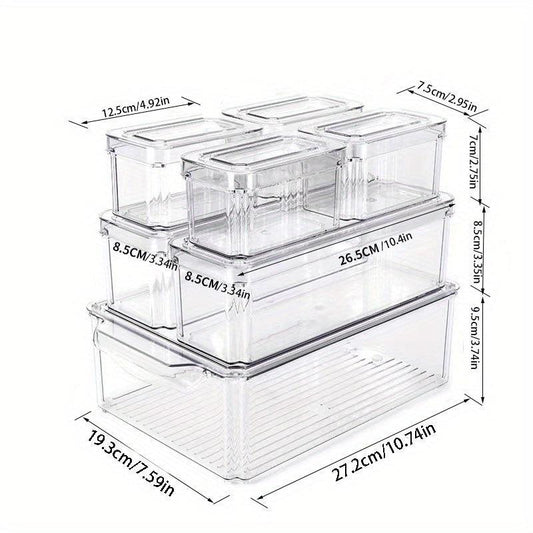 7-Piece Fridge Organizer Set Clear Plastic Produce Saver w/Lid
