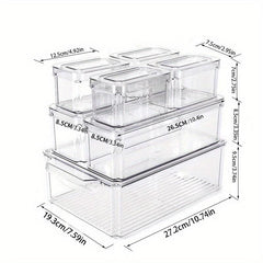 7-Piece Fridge Organizer Set Clear Plastic Produce Saver w/Lid