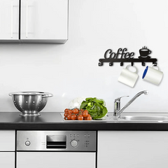 Metal Coffee Mug Holder with 6 Hooks Wall Mounted Rack for Kitchen Bar
