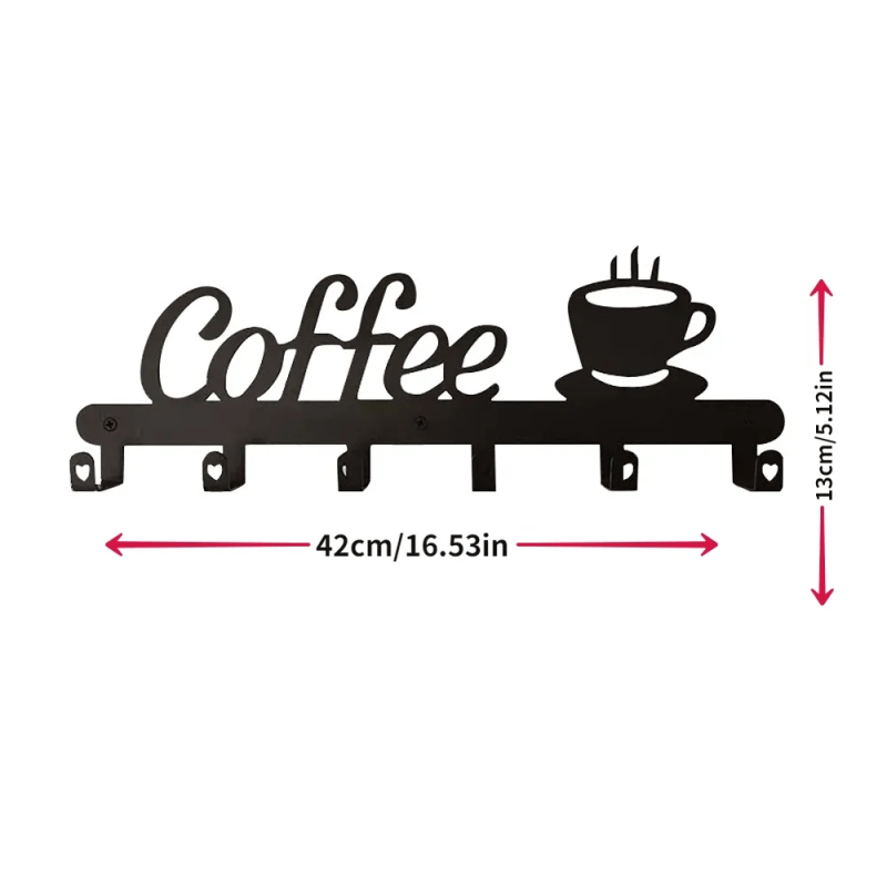 Metal Coffee Mug Holder with 6 Hooks Wall Mounted Rack for Kitchen Bar
