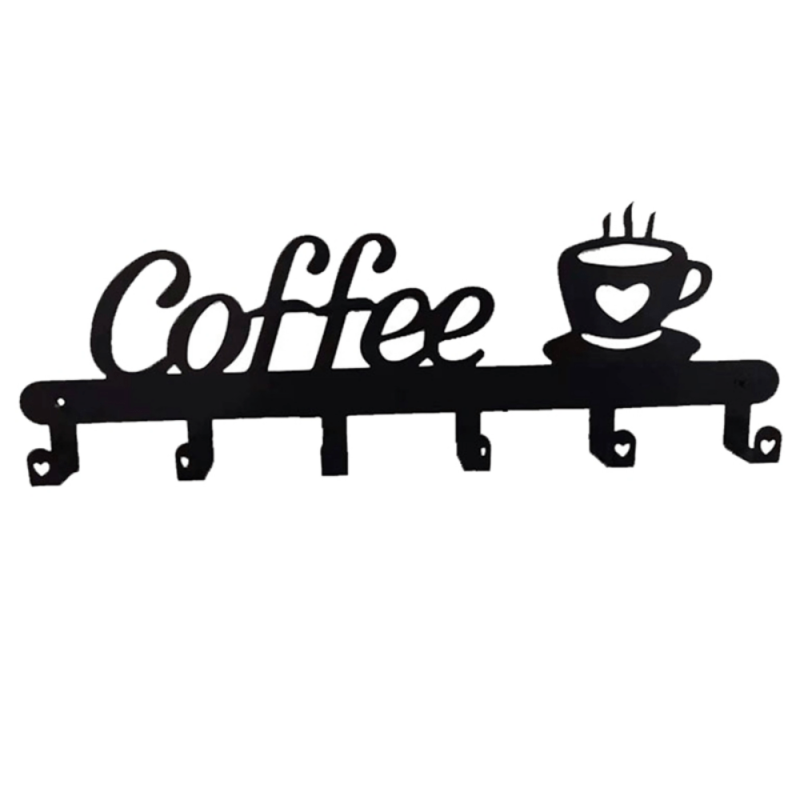 Metal Coffee Mug Holder with 6 Hooks Wall Mounted Rack for Kitchen Bar