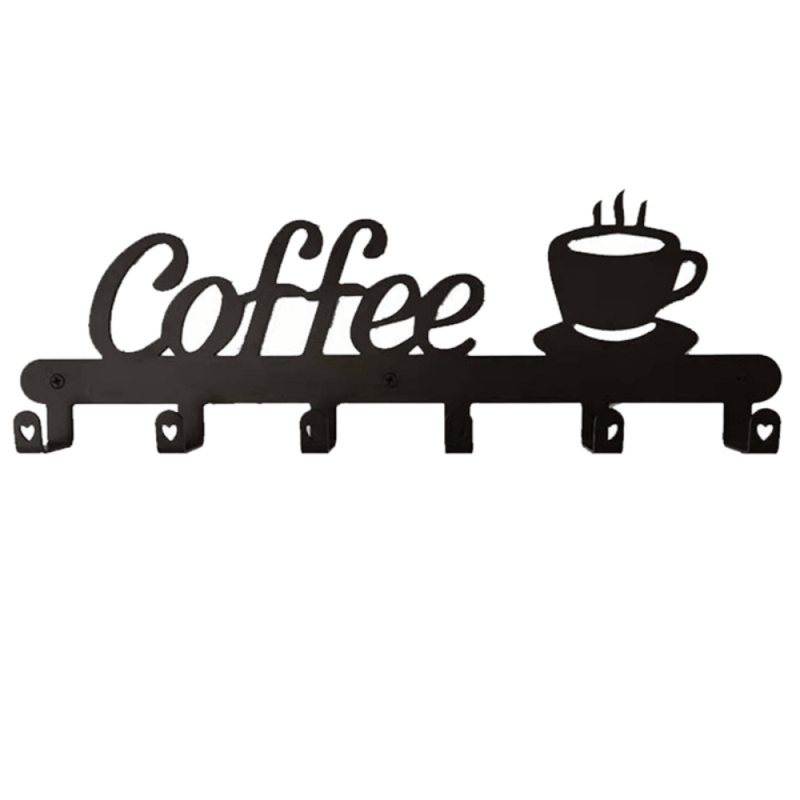 Metal Coffee Mug Holder with 6 Hooks Wall Mounted Rack for Kitchen Bar