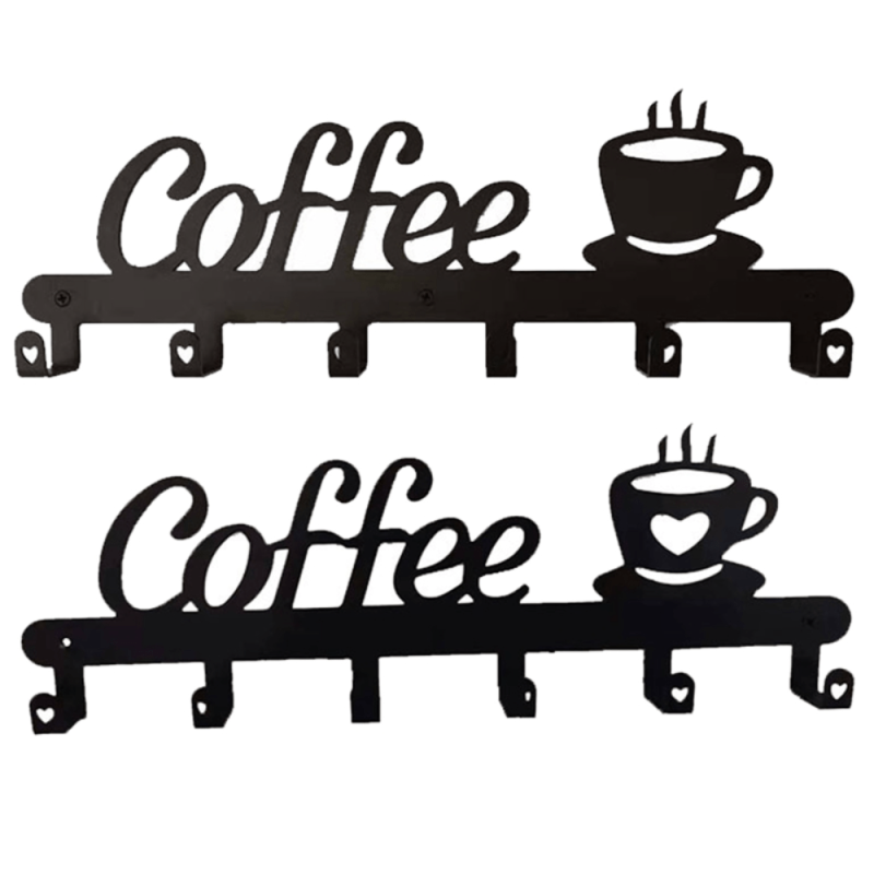 Metal Coffee Mug Holder with 6 Hooks Wall Mounted Rack for Kitchen Bar