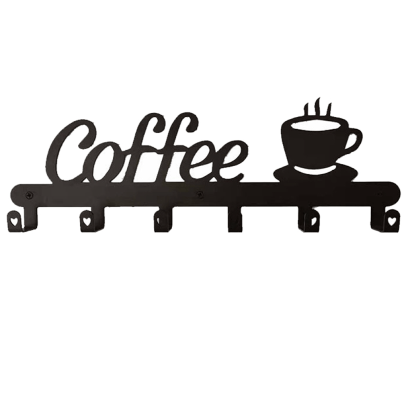 Metal Coffee Mug Holder with 6 Hooks Wall Mounted Rack for Kitchen Bar
