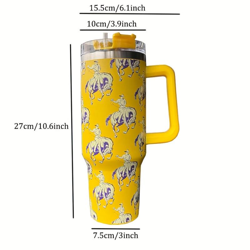 Western Cowboy Print 40oz Tumbler Stainless Steel Double Wall With Lid & Handle