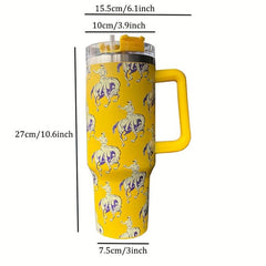 Western Cowboy Print 40oz Tumbler Stainless Steel Double Wall With Lid & Handle