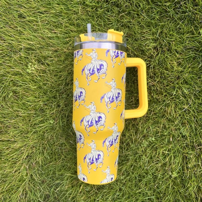 Western Cowboy Print 40oz Tumbler Stainless Steel Double Wall With Lid & Handle