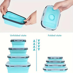 1pc Foldable Silicone Food Storage Container Space Saving Box Microwaveable