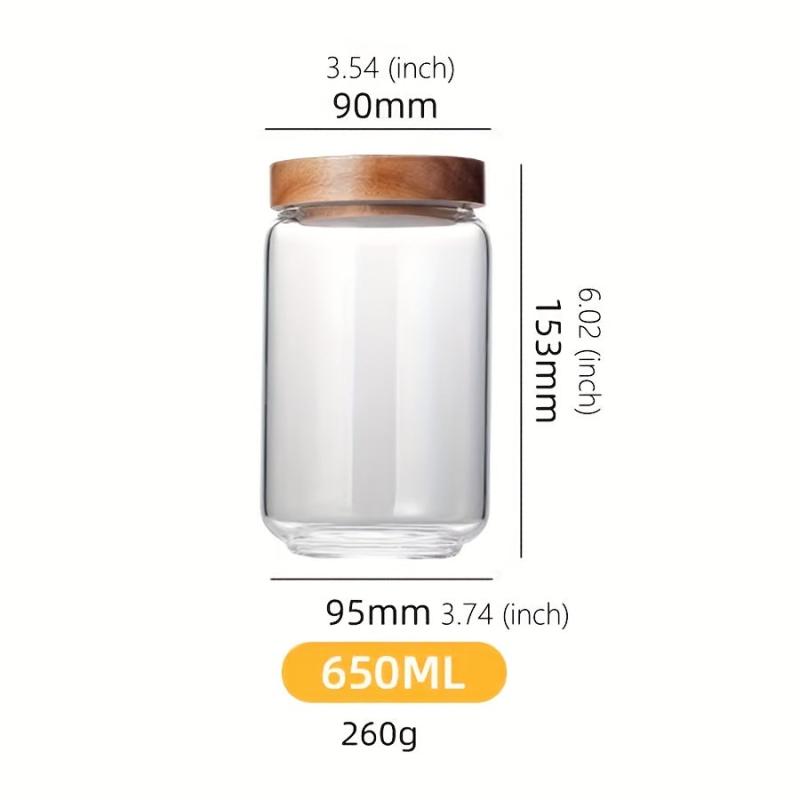 Glass Sealed Jar Moisture-proof Food Storage Container Wooden Lip