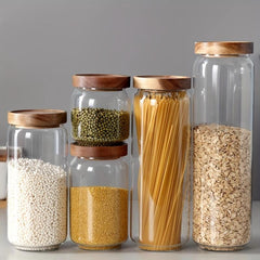 Glass Sealed Jar Moisture-proof Food Storage Container Wooden Lip