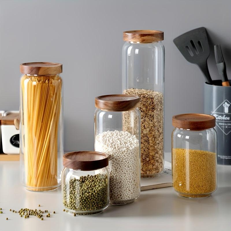 Glass Sealed Jar Moisture-proof Food Storage Container Wooden Lip
