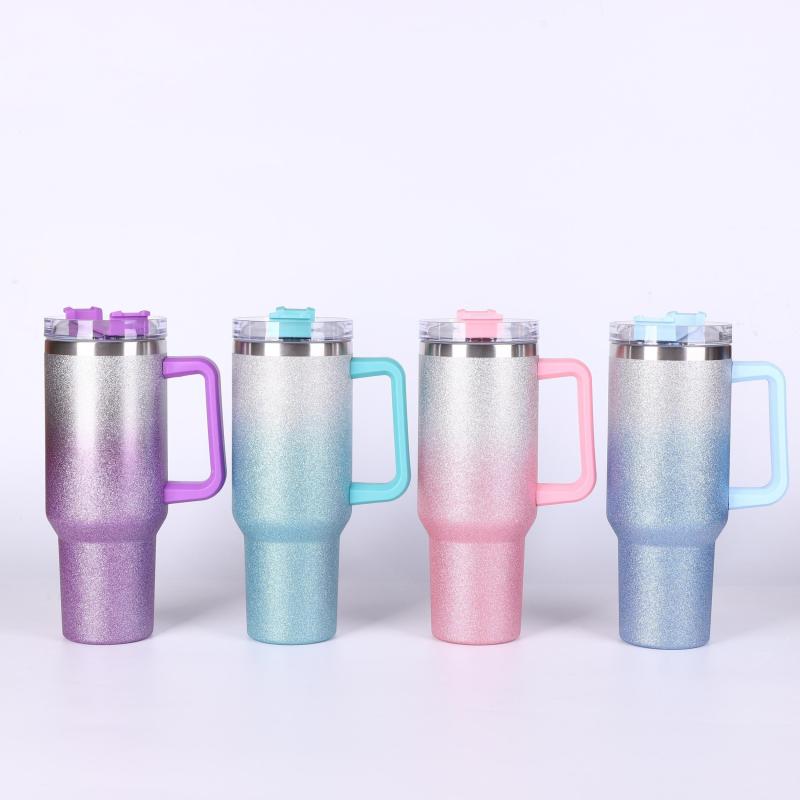 40oz Glitter Tumbler With Handle Stainless Steel Vacuum Flask