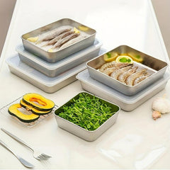 Stainless Steel Square Plate with Lid Household Small Fres