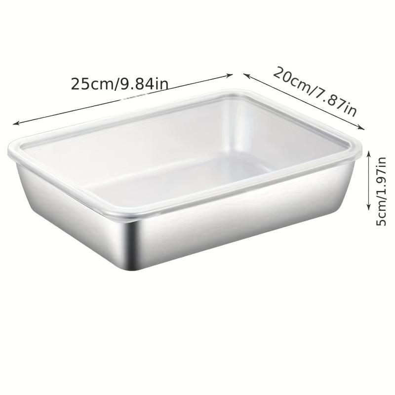 Stainless Steel Square Plate with Lid Household Small Fres