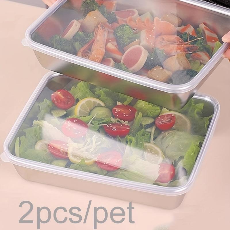 Stainless Steel Square Plate with Lid Household Small Fres