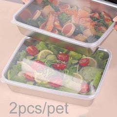 Stainless Steel Square Plate with Lid Household Small Fres