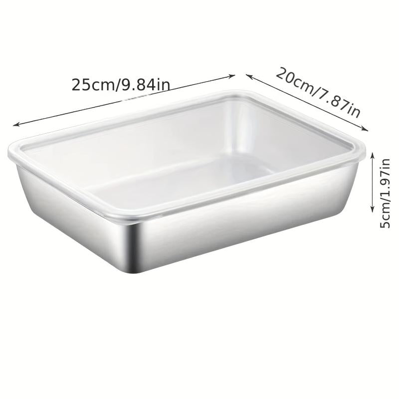 Stainless Steel Square Plate with Lid Household Small Fres