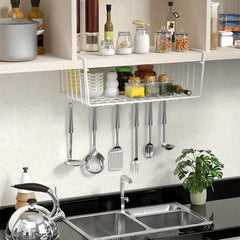 1pc Metal Storage Shelf Under Cabinet Organizer Hanging Basket Black