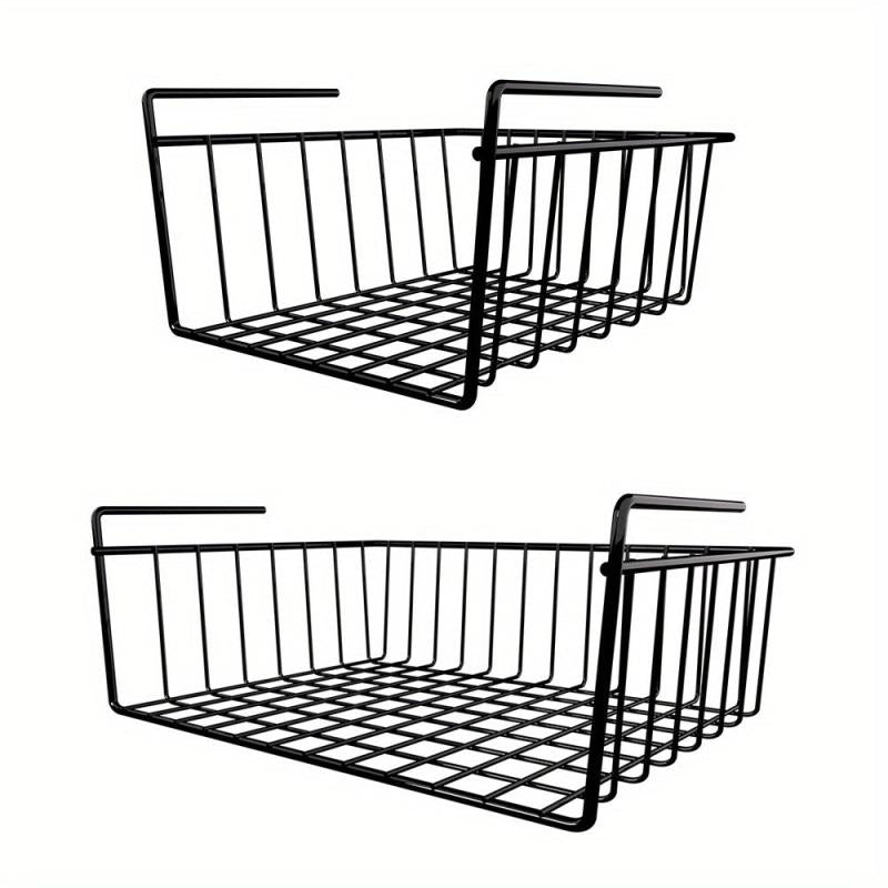 1pc Metal Storage Shelf Under Cabinet Organizer Hanging Basket Black