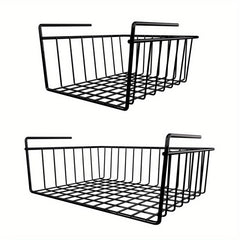 1pc Metal Storage Shelf Under Cabinet Organizer Hanging Basket Black