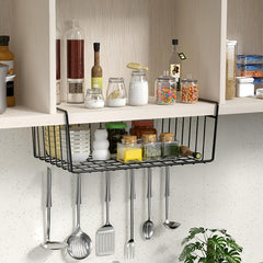 1pc Metal Storage Shelf Under Cabinet Organizer Hanging Basket Black