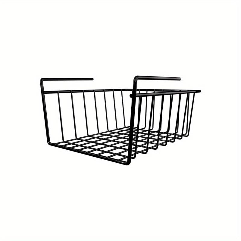 1pc Metal Storage Shelf Under Cabinet Organizer Hanging Basket Black