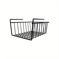 1pc Metal Storage Shelf Under Cabinet Organizer Hanging Basket Black