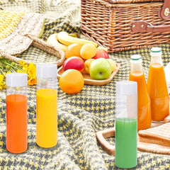 12 Pack Clear PET Plastic Juice Bottles with Caps - Reusable & Durable