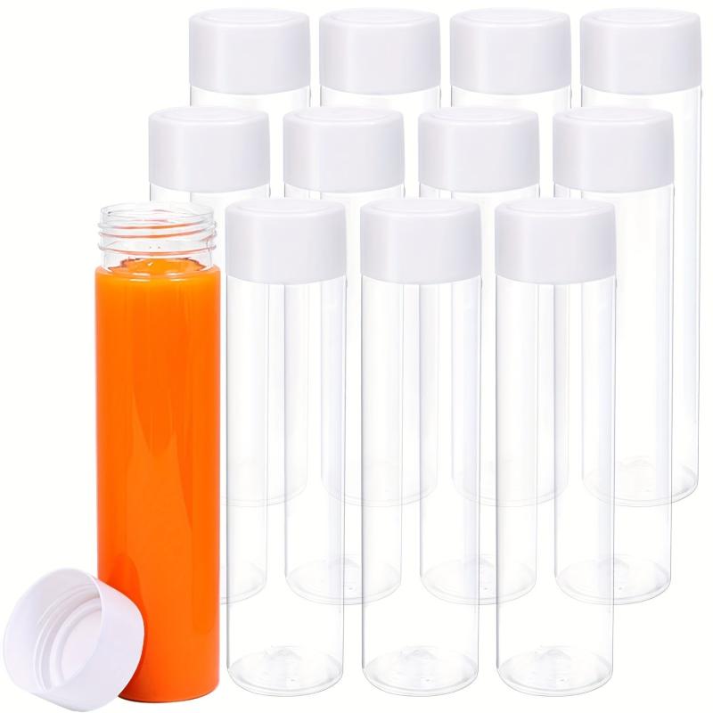 12 Pack Clear PET Plastic Juice Bottles with Caps - Reusable & Durable