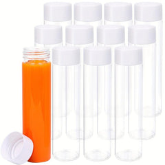 12 Pack Clear PET Plastic Juice Bottles with Caps - Reusable & Durable