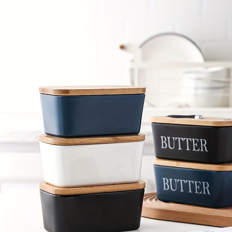 Ceramic Butter Keeper with Wooden Lid