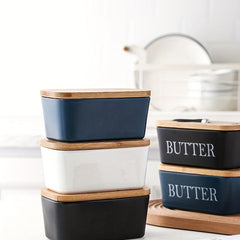 Ceramic Butter Keeper with Wooden Lid