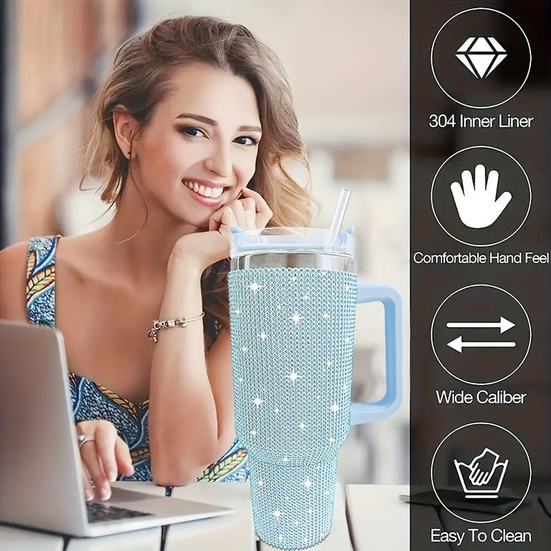 40oz Stainless Steel Studded Tumbler Insulated Vacuum Cup with Handle 1200ml