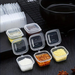 50pcs Square Plastic Sauce Cups With Lids for Travel Picnic Barbecue