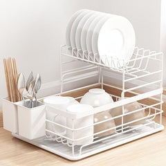 2 Tier Stainless Steel Dishes Drying Rack with Drain Board