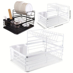 2 Tier Stainless Steel Dishes Drying Rack with Drain Board